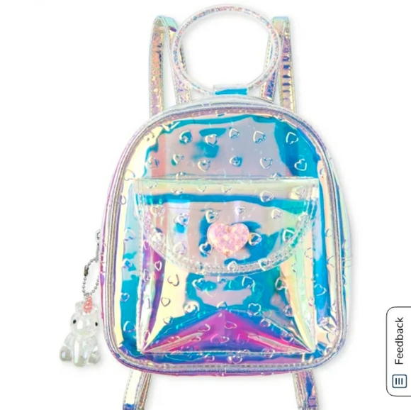 Girls Embossed Heart Holographic Mini Backpack - Picture 4 of 4